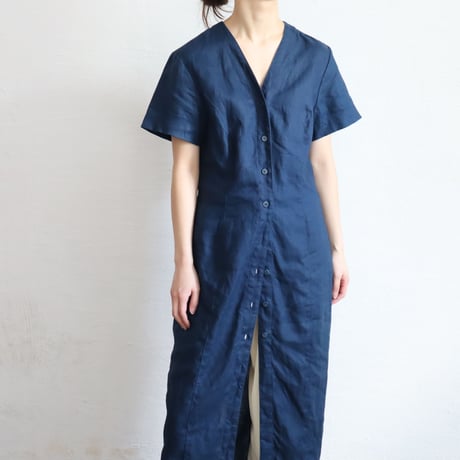 COLLARLESS LINEN DRESS