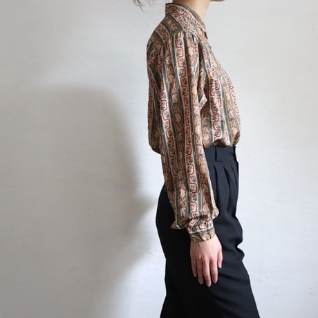 1980'S BOTANICAL STRIPE PATTERN SHIRT