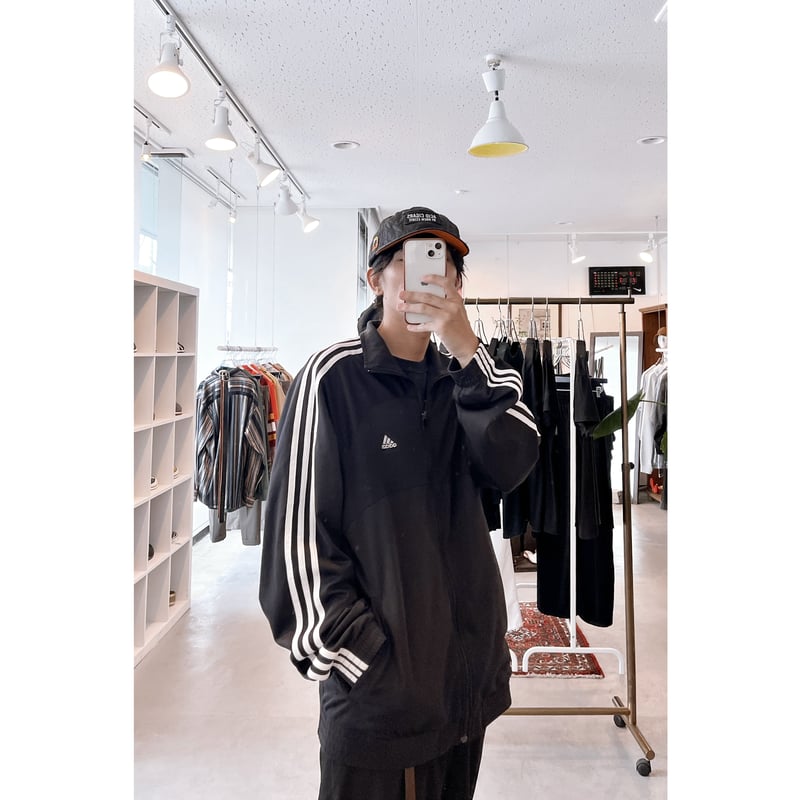 入手困難✨80s後半 アディダス トラックジャケット 襟付き 白黒 3XL相当 adidas“ Black White 3stripe Track Jacket | no.