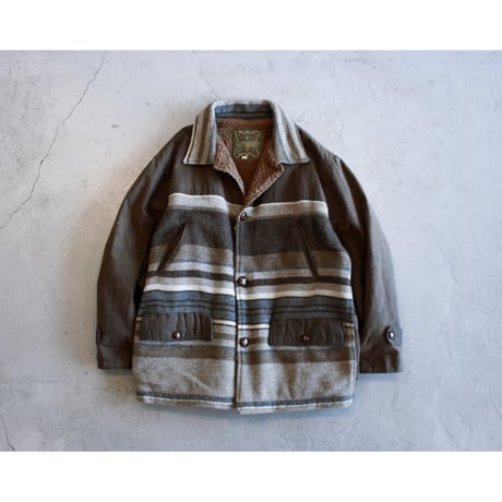 1990s Ethnic Stripe Boa Liner Oiled Jacket