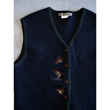 Vintage Ducks Embroidered Wool Vest