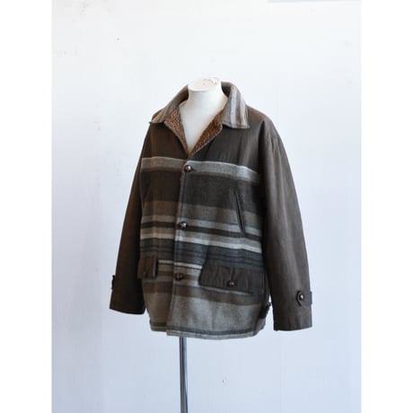 1990s Ethnic Stripe Boa Liner Oiled Jacket