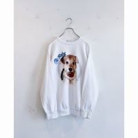 1990s Dog Print White Sweatshirt Made in USA