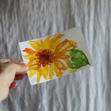 夏　未来を明るく照らす　ひまわりの花　水彩画