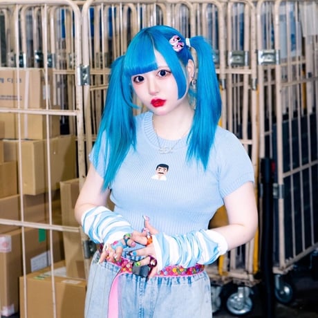 港区おじさんリブTシャツ🧖🏾‍lightblue