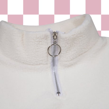 やっち確定メモリアルモコモコハーフジップ👒white