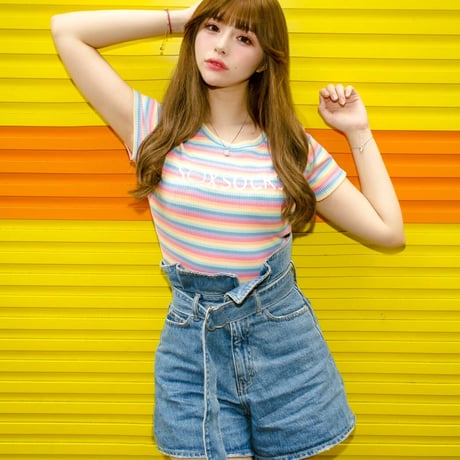 やっち確定ボーダーニットTシャツ🏩pink