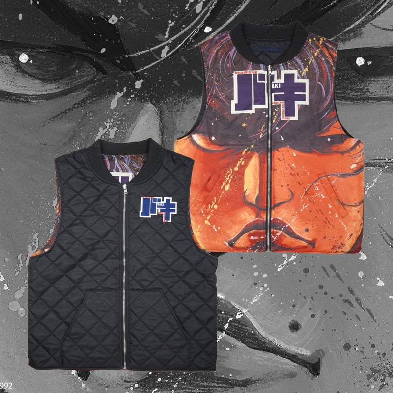 【稀少 極美品】刃牙 バキ BAKI リバーシブルベスト Lサイズ ブラック バキリバーシブルベスト🆚 | S◯XSOCKS