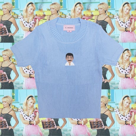 港区おじさんリブTシャツ🧖🏾‍lightblue