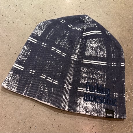 FUCKING AWESOME  Digital Plaid Skully Beanie - Navy/White