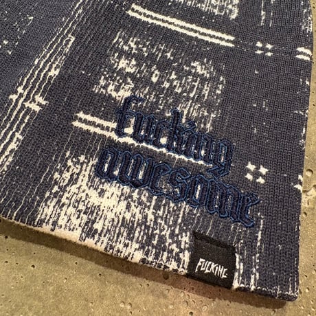 FUCKING AWESOME  Digital Plaid Skully Beanie - Navy/White