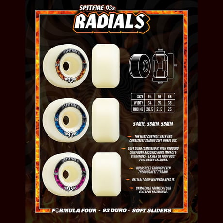 SPITFIRE WHEELS 93s RADIALS SOFT SLIDERS F4 /93DU 送料無料