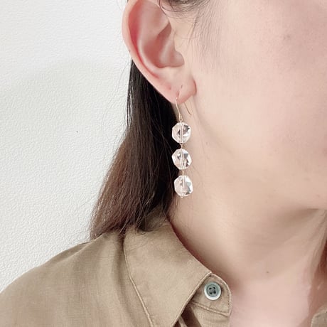 [即納]20面カットの輝きクリスタル3連ピアス/イヤリング