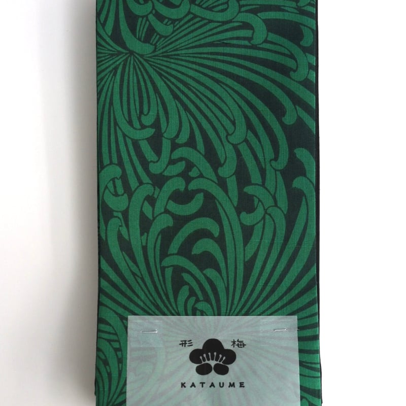 石塚染工形梅 半幅帯 乱菊ダークグリーン×グリーン | 坂本呉服店
