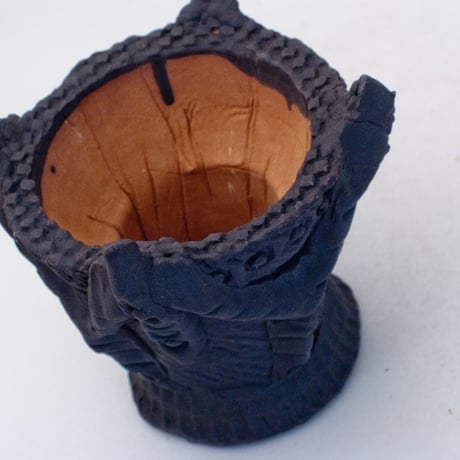 陶器製　縄文植木鉢 jomon-SSNh-ブラック-1109