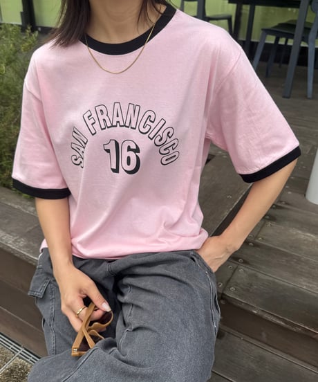 配色プリントTシャツ(ピンク)