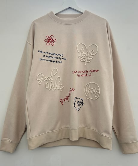 ロープ＆刺繍ラクガキポンチスウェードスウェット(アイボリー)