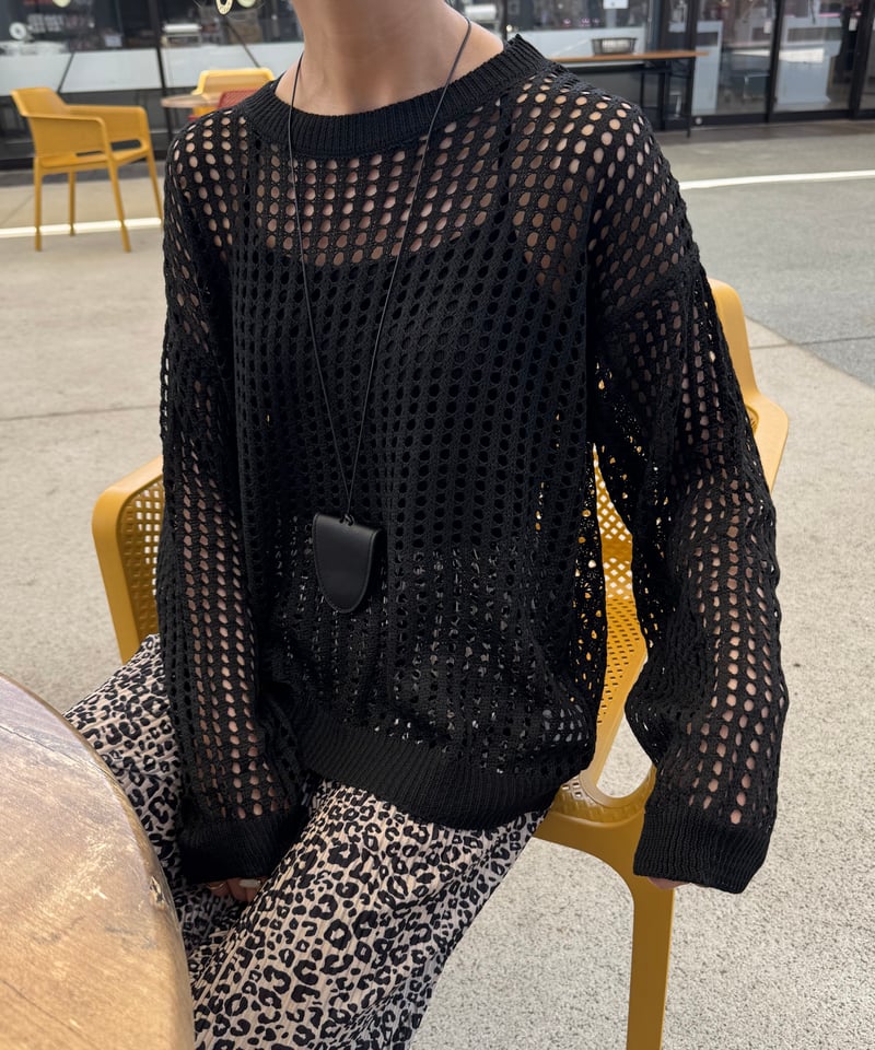 トップス　ネットトップス　メッシュ　ニット　ブラック　ネット　vintage メッシュ編みニットトップス(ブラック） | COPINE