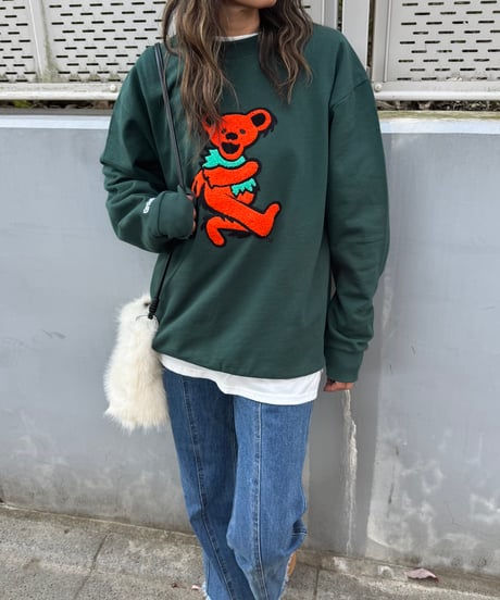 デッドベアサガラ刺繍ビッグスウェット(ダークグリーン)