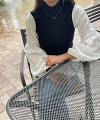 ボリューム袖ニットドッキングシャツ(ブラック）