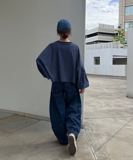 ボリューム袖ワイドシルエットロゴロンT(ネイビー)