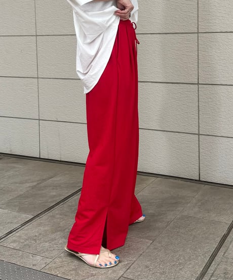 接触冷感ギャザータックワイドパンツ(レッド)