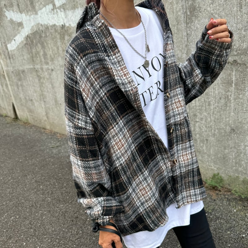 ルーズ起毛チェック柄シャツ(ブラック) | COPINE