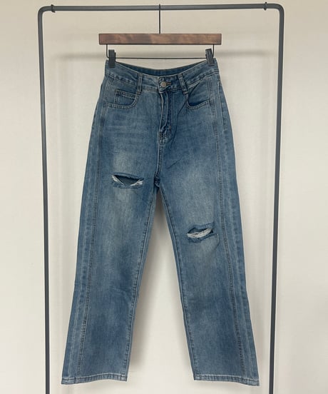ハイウエストダメージデニムパンツ