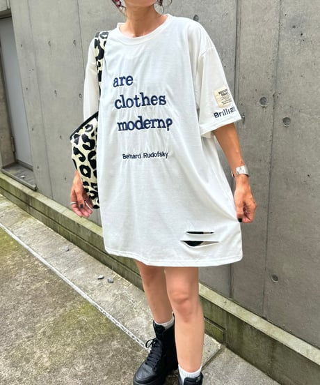 刺繍ロゴダメージビッグTシャツ(ホワイト)