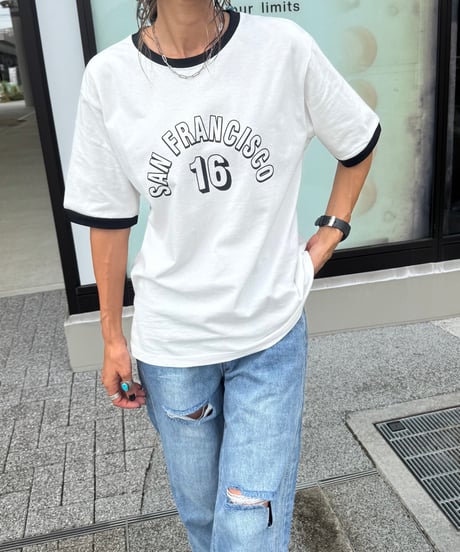 配色プリントTシャツ(ホワイト)
