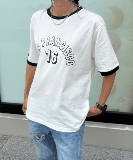 配色プリントTシャツ(ホワイト)