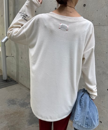 袖ワンポイント刺繍シアーベロアロンT(アイボリー)