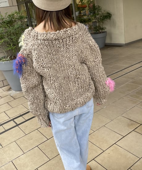 ハンドメイドざっくりニットケーブルカーディガン（ベージュ）