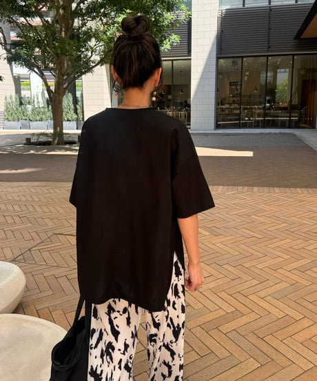 接触冷感サイドスリットゆるTシャツ(ブラック)