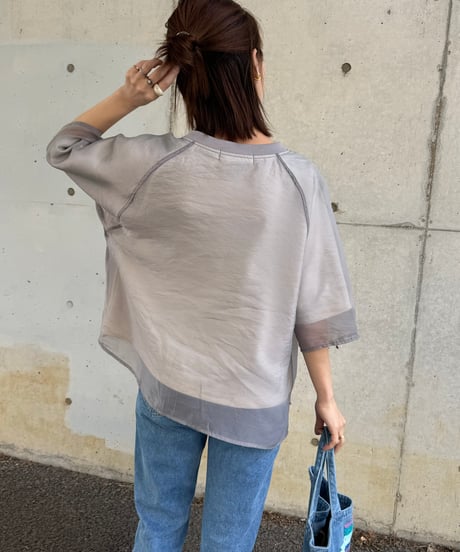 オーガンジーレイヤードロゴTシャツ(グレー)