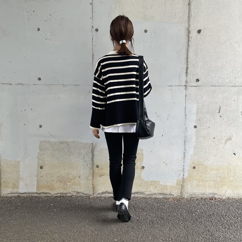 サイドスリットボーダーニット(ブラック) | COPINE サイドスリットボーダーニット(ブラック) | COPINE