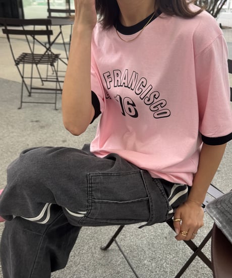配色プリントTシャツ(ピンク)