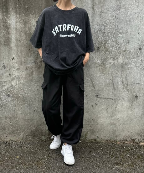 ウォッシュ加工ロゴTシャツ(ブラック)