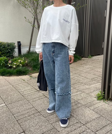 裾切替ワイドデニムパンツ(2size)