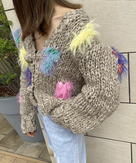 ハンドメイドざっくりニットケーブルカーディガン（ベージュ）