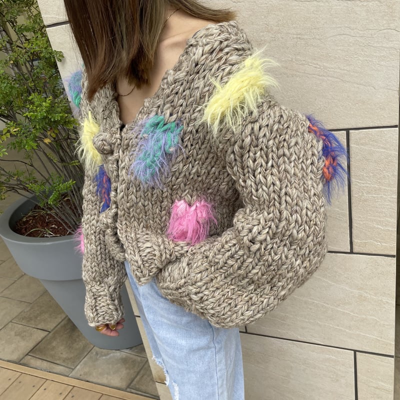 ハンドメイドざっくりニットケーブルカーディガン(ベージュ ハンドメイドざっくりニットケーブルカーディガン(ベージュ