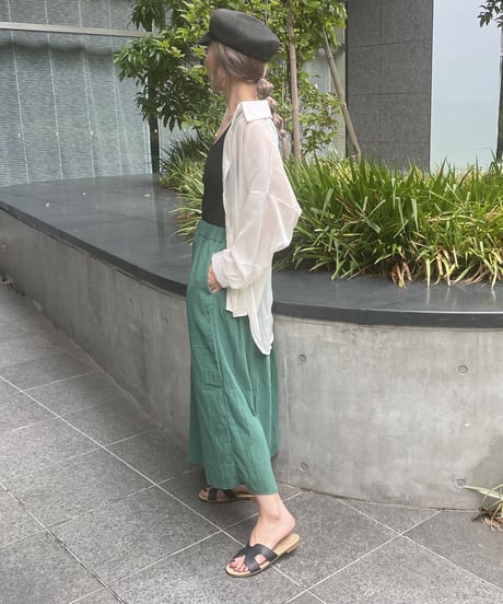 楽ちんワイドパンツ(グリーン）