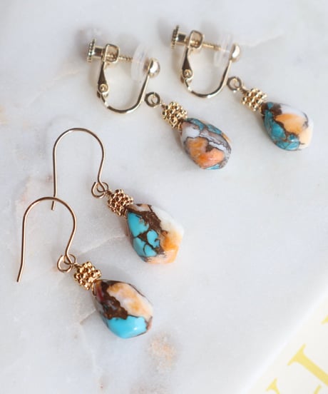 【nemon】Oyster copper turquoise marquise (pierce/earring)