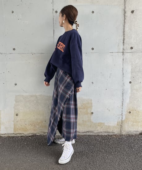 巻きスカート風チェック柄ロングスカート