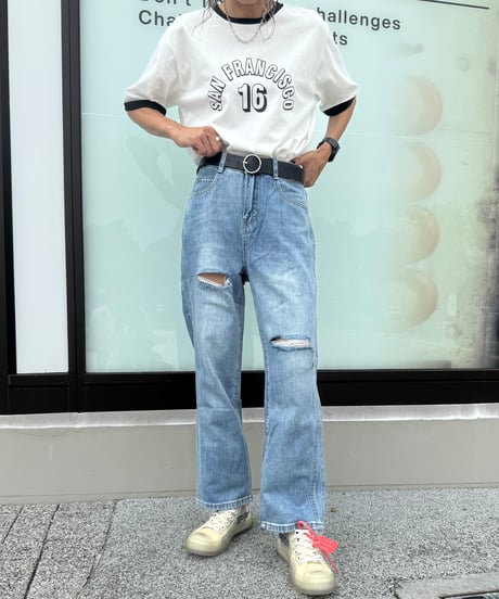 配色プリントTシャツ(ホワイト)