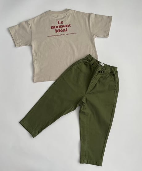 【kids】ストレッチ入り！ウエストゴムツイルテーパードパンツ・カーキ(110~150)