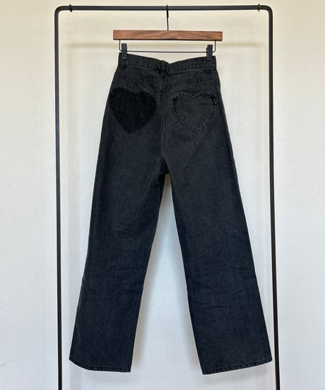 ヒップハートデザインデニムパンツ(ブラック)