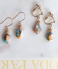 【nemon】Oyster copper turquoise marquise (pierce/earring)