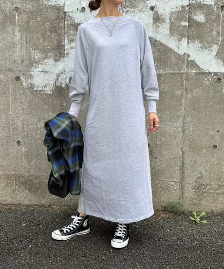 バックプリーツスウェットワンピース(グレー)