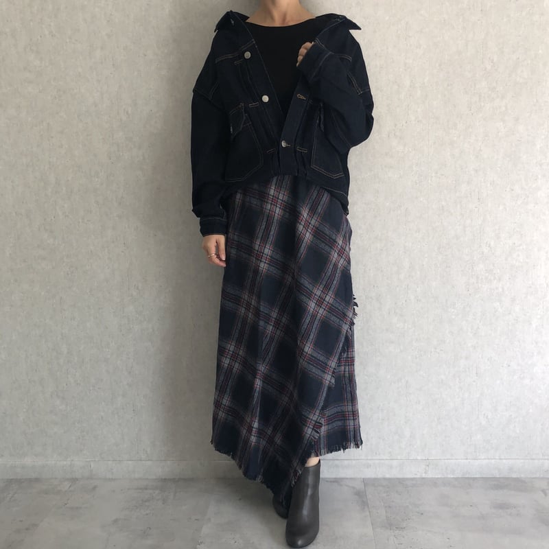 lK美品　セオリーリュクス　ロング巻きスカート風スカート　チェック 巻きスカート風チェック柄ロングスカート | COPINE